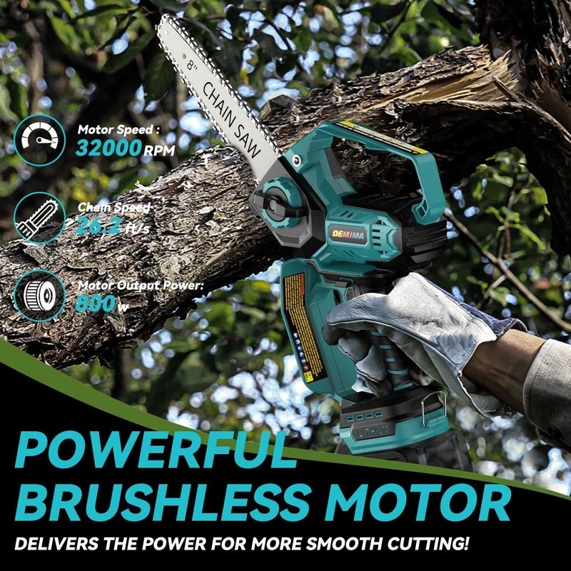 DEMIMA Mini Chainsaw for Makita 18V Battery, 8-Inch and 6-Inch 2-IN-1 Cordless Electric Chain saw with Brushless Motor and Auto-Oiler, 800W Hand Mini Chainsaw for Tree Pruning Wood Cutting(No Battery) - Image 2